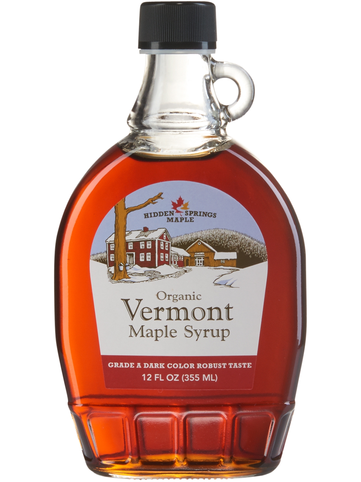 Glass Bottle, Organic Maple Syrup (12 oz, Dark Robust) .